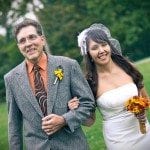Father walks bride down the isle in green grass at wedding ceremony in Nashville Tennessee