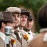 Groomsmen stand at alter during wedding ceremony in Nashville Tennessee