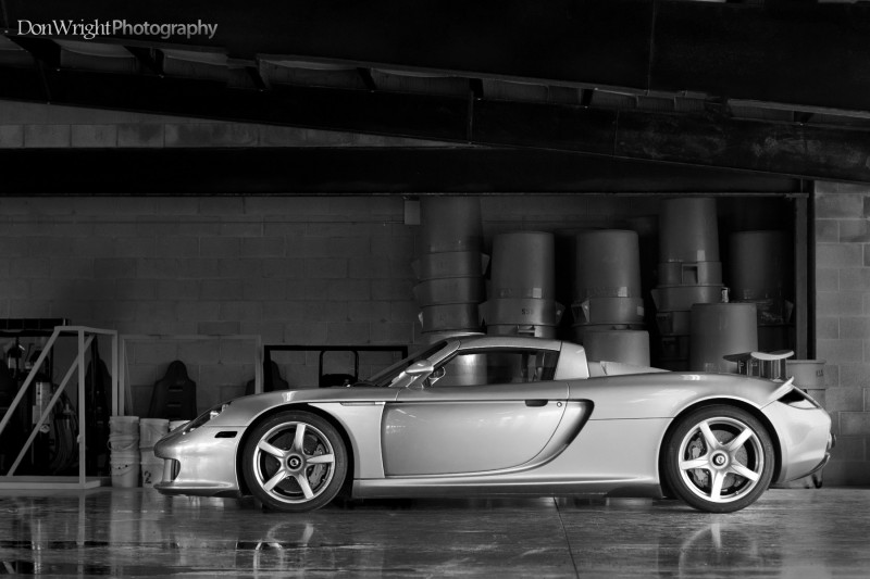 Silver Porsche Carrera GT Black & White Automotive Photography by Don Wright