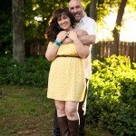 Husband and Wife smile and embrace outside in Tennessee