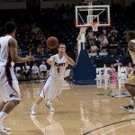 Belmont basketball player passes the ball to a team mate in Tennessee