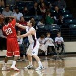 Belmont basketball players tries to take ball away from the offense in Tennessee
