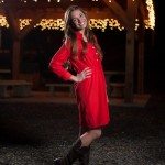 smiling girl in red dress out side in Tennessee