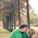 Couple kiss outside in Fall in Murfreesboro Tennessee