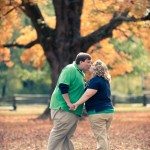 Couple kiss outside in Autumn in Murfreesboro Tennessee