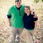 Couple embrace and look up outside in Murfreesboro Tennessee